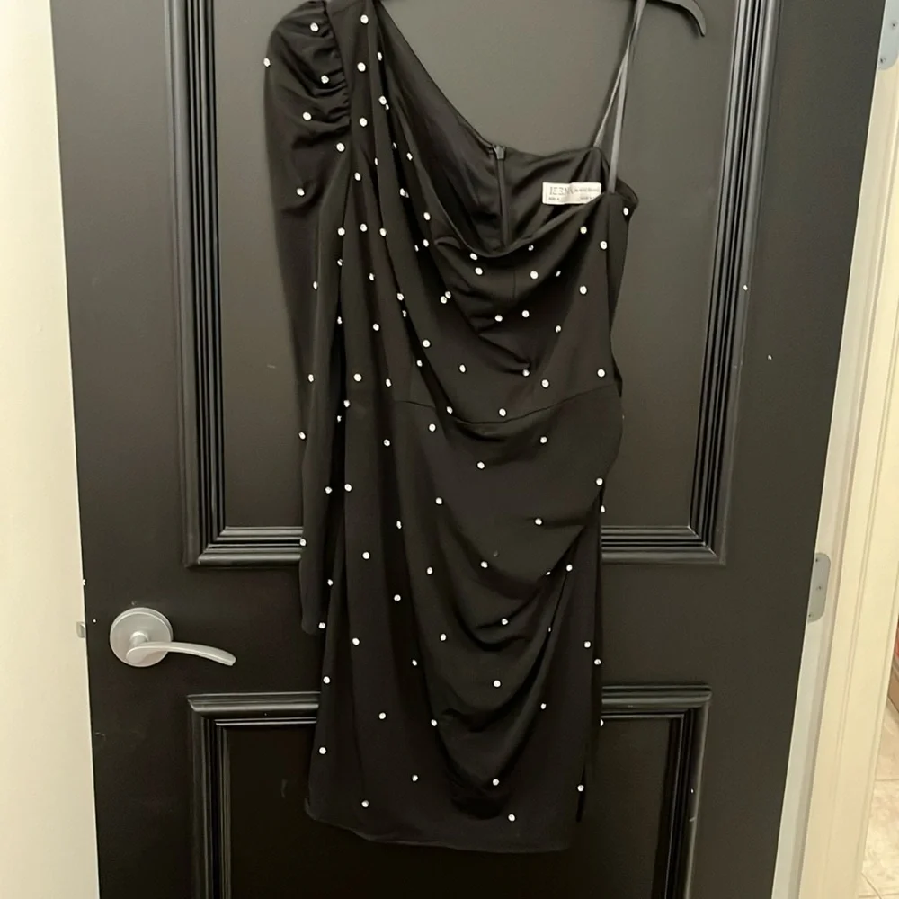 Ieena for Mac Duggal black one shoulder dress with rhinestones 55667 - Picture 2 of 6